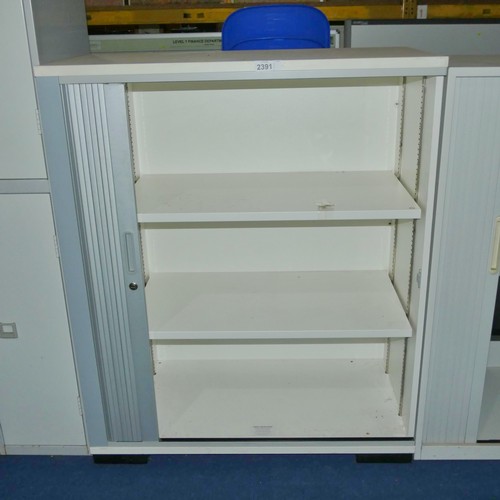 2391 - 1 x light grey / white wood effect front opening tambour cabinet approx 50cm d x 100cm x 120cm high