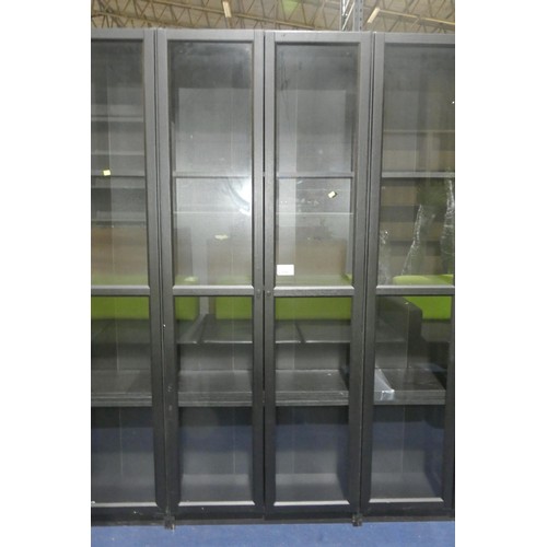 2394 - 1 x IKEA black wood effect display / storage cabinet with two glass doors approx 79 x 30 x 201cm hig... 