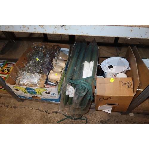 3202 - A quantity of various items including 4 x dining chair cushions, crockery, slip covers, 2 x table la... 