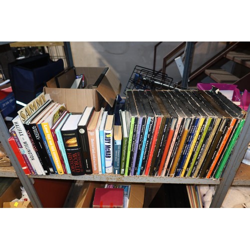 3203 - A quantity of various items including books, vinyl records, 1 x manual tile cutter, 1 x hand operate... 