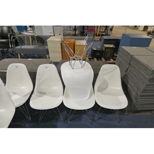 2409 - 4 x white plastic designer style dining / meeting room chairs with metal frames