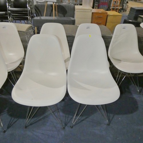 2410 - 4 x white plastic designer style dining / meeting room chairs with metal frames