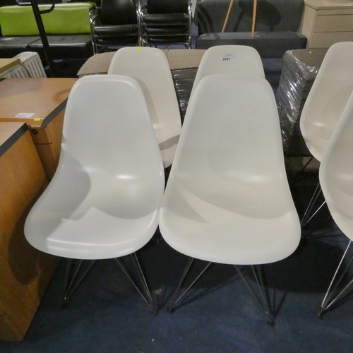 2411 - 4 x white plastic designer style dining / meeting room chairs with metal frames