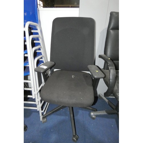 2426 - 1 x black upholstered office swivel chair with mesh back