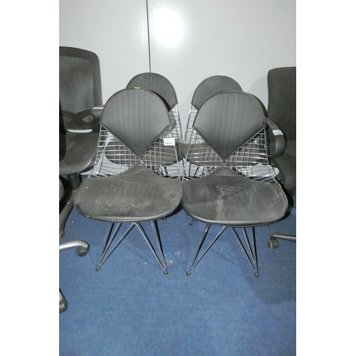 2434 - 4 x Eames style Bikini type chairs with black upholstery and metal frames