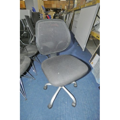 2435 - 1 x black upholstered armless office swivel chair with mesh back