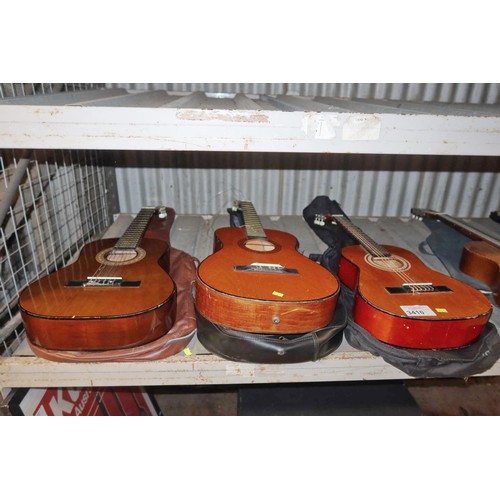 3410 - 3 x various acoustic guitars with soft carry cases, Hokada, Hi Spot & Lauren