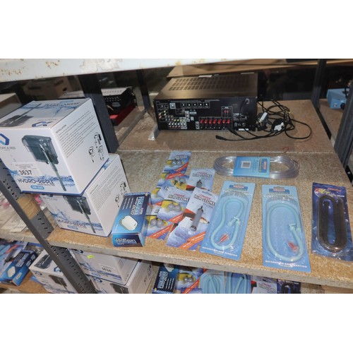 3637 - A quantity of various fish tank accessories including pumps, filter, stones etc. Contents of 1 shelf... 