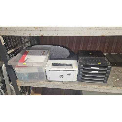 3493 - A quantity of various office related items including a small Hp laserjet M15M15a printer, Yealink co... 