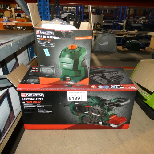 5189 - 1 x Parkside drill bit sharpener and 1 x Parkside belt sander - both items are 240v