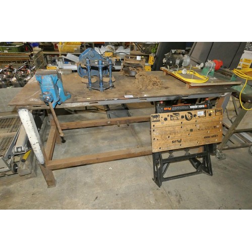 5045 - 1 x metal welded bench with vice attached approx 181 x 75cm