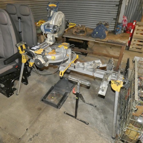 5058 - 1 x Ryobi EMS-1830SC sliding mitre saw 110v supplied with a Dewalt DE7023 folding leg stand, various... 