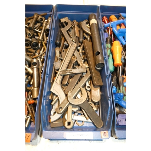 5088 - 1 box containing a quantity of various C spanners, wrenches etc