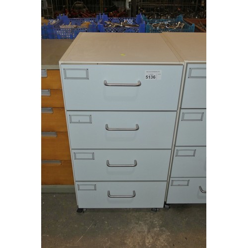 5136 - 1 x workshop white / grey wheeled four drawer cabinet approx 47 x 58 x 86cm high