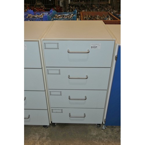 5137 - 1 x workshop white / grey wheeled four drawer cabinet approx 47 x 58 x 86cm high