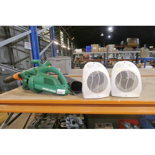 5146 - 1 x Black & Decker GW250 garden blower / vac 240v and 2 x electric heaters both 240v - Please note t... 