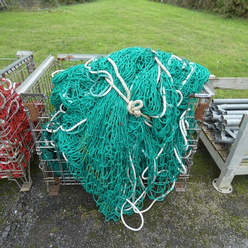 6109 - 1 stillage containing a quantity of various green fall arrest safety nets, these are out of date, pl... 