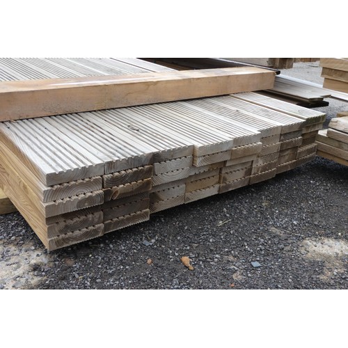 6141 - 48 x lengths of wooden decking board, each measuring approx 12cm x 3cm, lengths vary up to approx 36... 