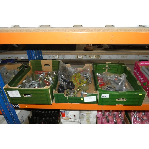 5475 - 3 boxes containing a quantity of various yokes, PTO parts, pumps etc