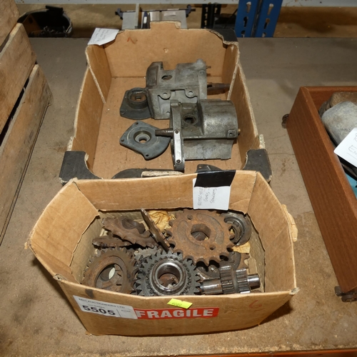 5505 - 2 boxes containing a quantity of various vintage motorcycle gears, sprockets and magnetos (MO1/MO1/1... 