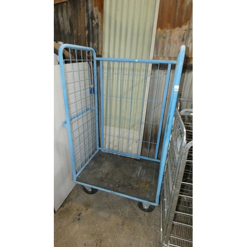 5667 - 1 x wheeled cage with 3 x blue metal mesh sides approx 103 x 69 x 179cm high