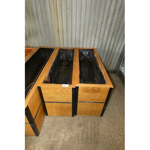 5677 - 2 x wood & metal office / reception type planters each approx 116 x 39 x 56cm high