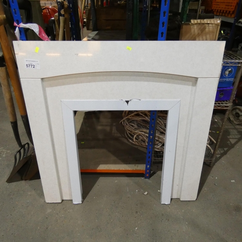 5772 - 1 x polished light coloured stone fire surround approx 87 x 86cm