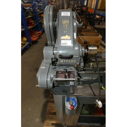 5447 - 1 x Myford Super 7 metal turning lathe no. SK60992, 240v, bed length approx 64cm supplied on a Myfor... 