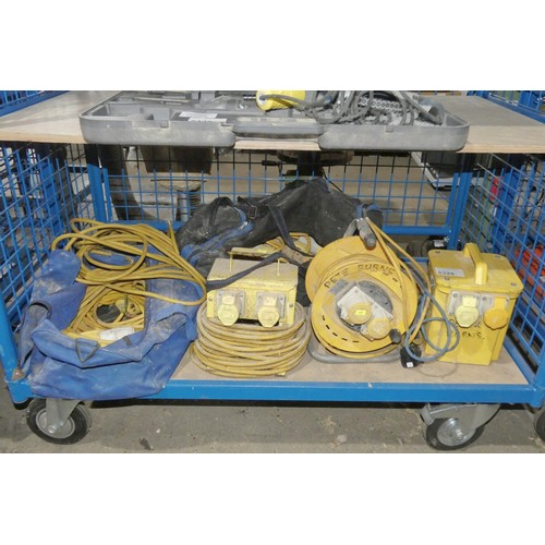 5329 - A quantity of various 110v items including a transformer, leads etc. Contents of 1 shelf