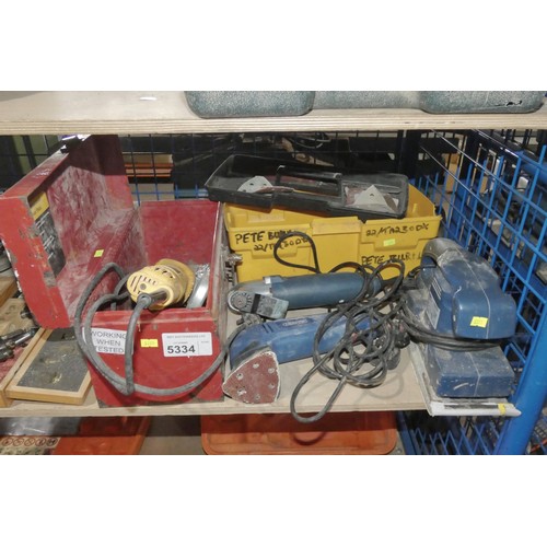 5334 - 4 x various power tools comprising 1 x Dewalt angle grinder, 2 x Draper sanders and 1 x Draper multi... 