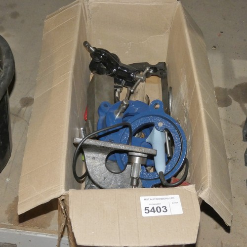 5403 - 1 box containing a quantity of various engineering related tools including thread cutting taps, a sm... 