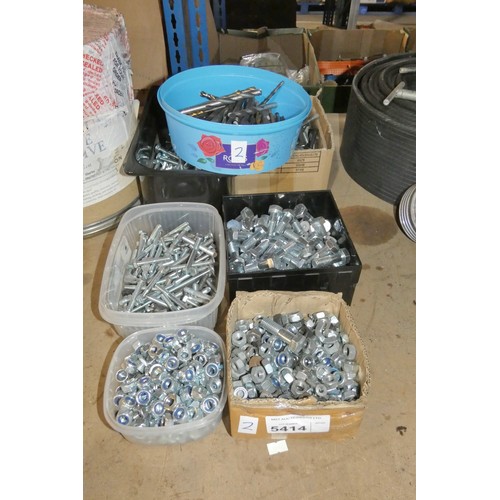 5414 - 6 x boxes of various nuts / bolts and 1 tub containing various drill bits