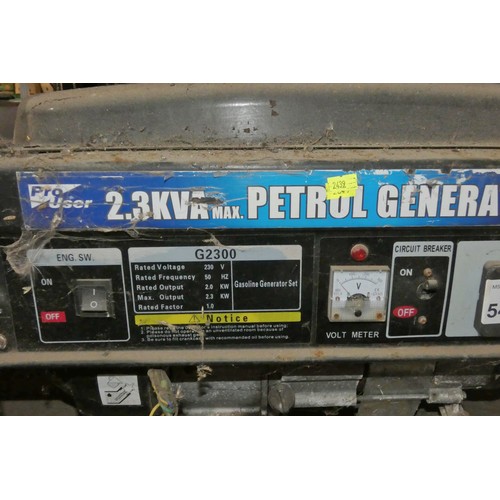 5429 - 1 x Pro User G2300 petrol engine generator output 2.3kva / 240v