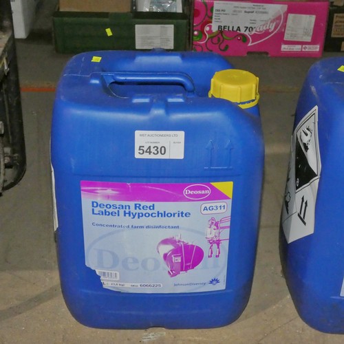 5430 - 1 x 20L container of Deosan Red Label Hypochlorite cleaner - Container has been opened but appears t... 