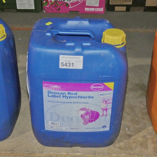 5431 - 1 x 20L container of Deosan Red Label Hypochlorite cleaner - Container has been opened but appears t... 