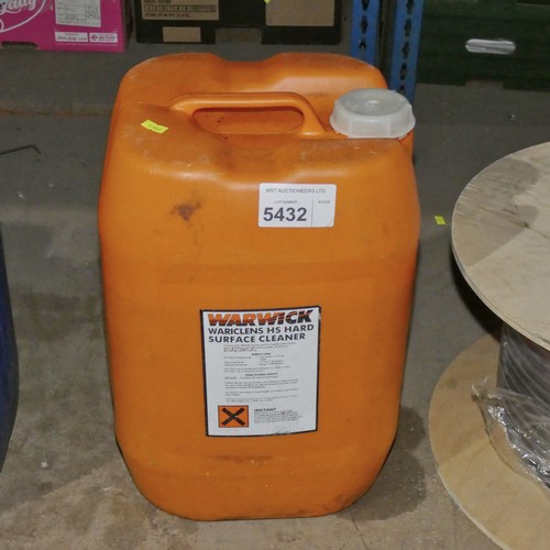 5432 - 1 x part 20L container of Warwick Wariclens HS hard surface cleaner - not a full 20L container - som... 