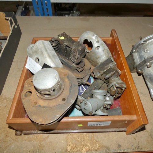 5506 - 1 box containing a quantity of various vintage Royal Enfield parts including cylinder head, covers, ... 