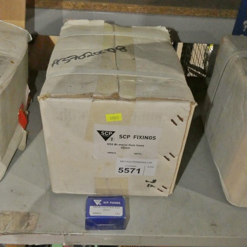 5571 - 1 x box containing 100 x SCP HSS bi-metal hole saws 20mm