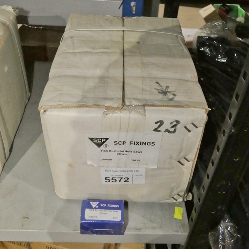 5572 - 1 x box containing 100 x SCP HSS bi-metal hole saws 20mm