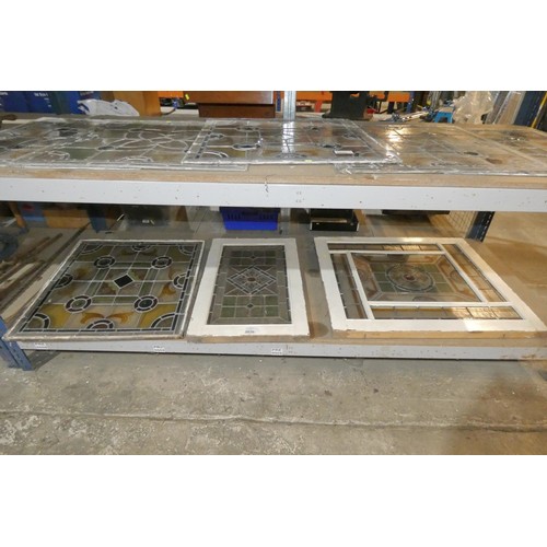 5626 - 3 x various vintage decorative stained glass panels comprising 1 in a metal window frame overall app... 