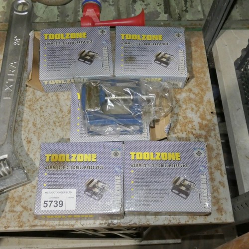 5739 - 5 x Toolzone 63mm drilling vices