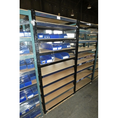 6013 - 1 bay of black metal boltless stores type racking mounted on a four wheeled skate, overall approx 90... 