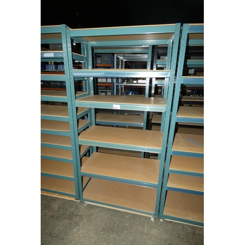 6024 - 1 bay of green metal boltless stores type racking mounted on a four wheeled skate, overall approx 90... 