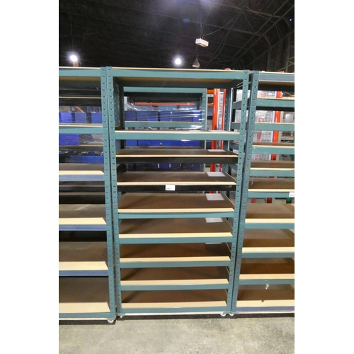 6027 - 1 bay of green metal boltless stores type racking mounted on a four wheeled skate, overall approx 90... 