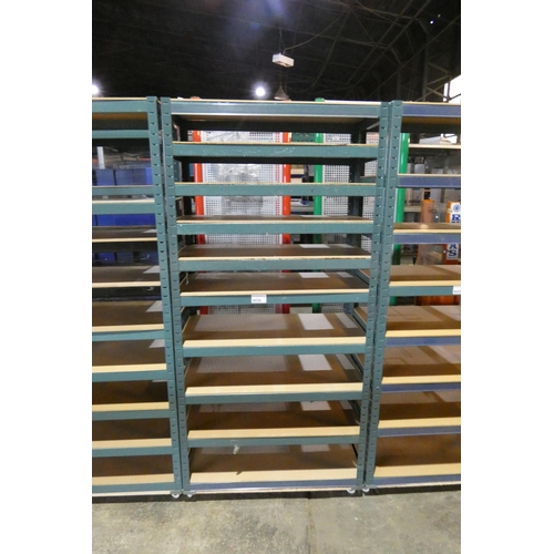 6028 - 1 bay of green metal boltless stores type racking mounted on a four wheeled skate, overall approx 90... 