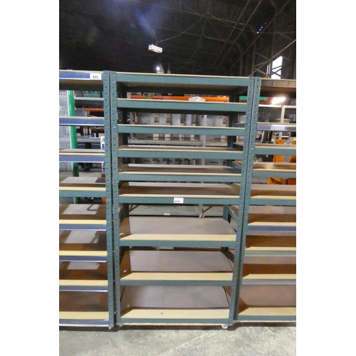 6030 - 1 bay of green metal boltless stores type racking mounted on a four wheeled skate, overall approx 90... 