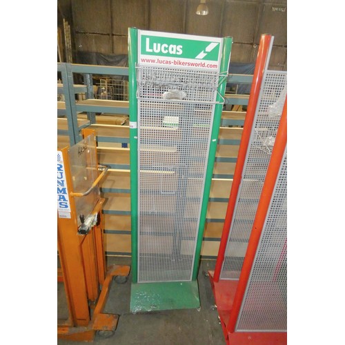 6008 - 1 x Lucas wheeled green metal grid display unit approx 204cm high x 57cm wide