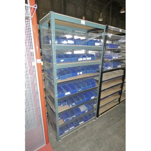 6012 - 1 bay of green metal boltless stores type racking mounted on a four wheeled skate, overall approx 90... 