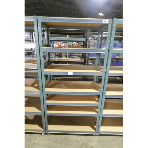 6025 - 1 bay of green metal boltless stores type racking mounted on a four wheeled skate, overall approx 90... 