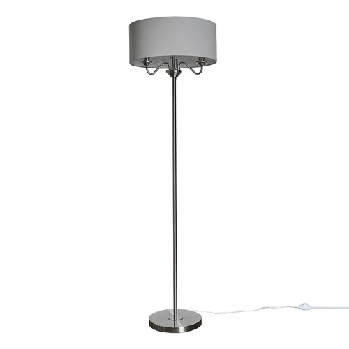 133 - 1 x metal floor standing lamp with a light grey shade